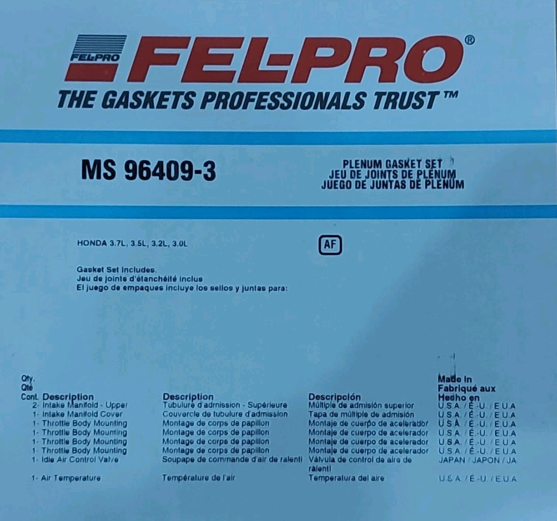 NEW FEL-PRO MS 96409-3 Plenum Gasket Set FITS Honda 3.7 3.5 3.2 3.0