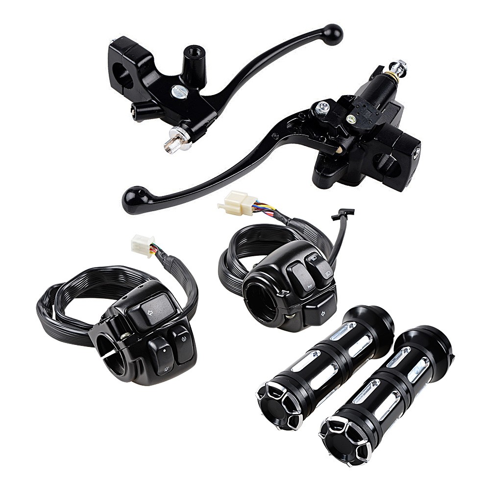 For Harley Black 1" Motorcycle Hand Grips + Brake Clutch Lever + Switch Controls