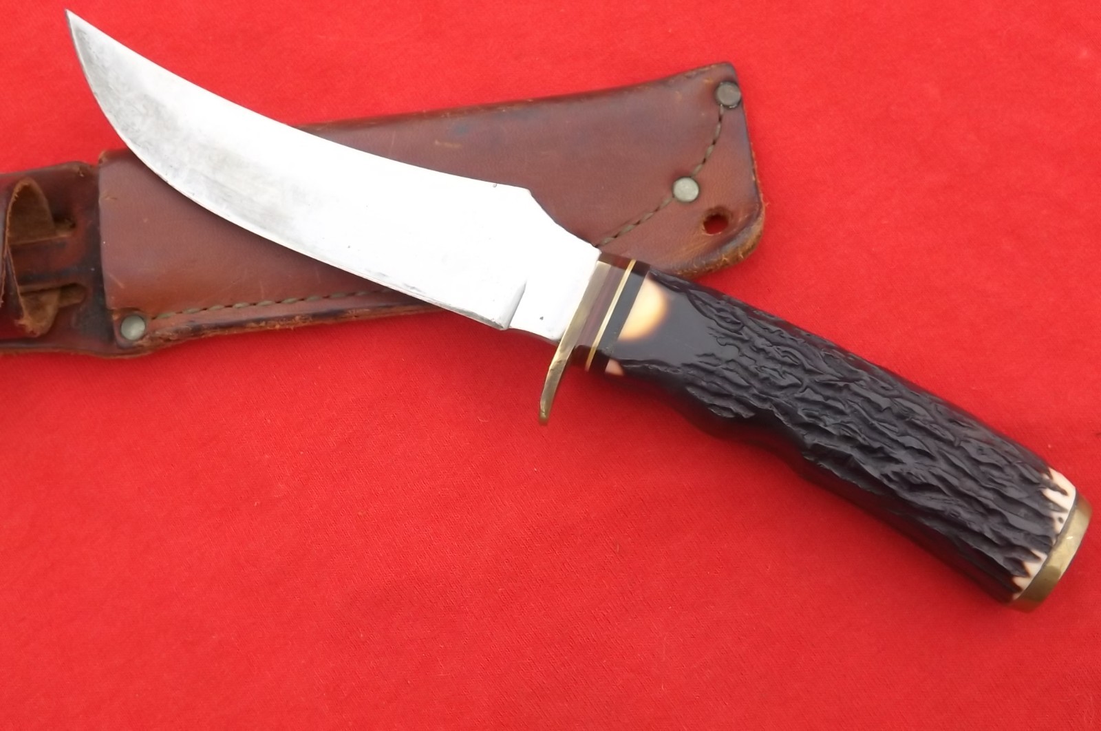 Vintage Schrade USA 498 49er Fixed Blade Knife N SHEATH CASE NICE USED SHAPE