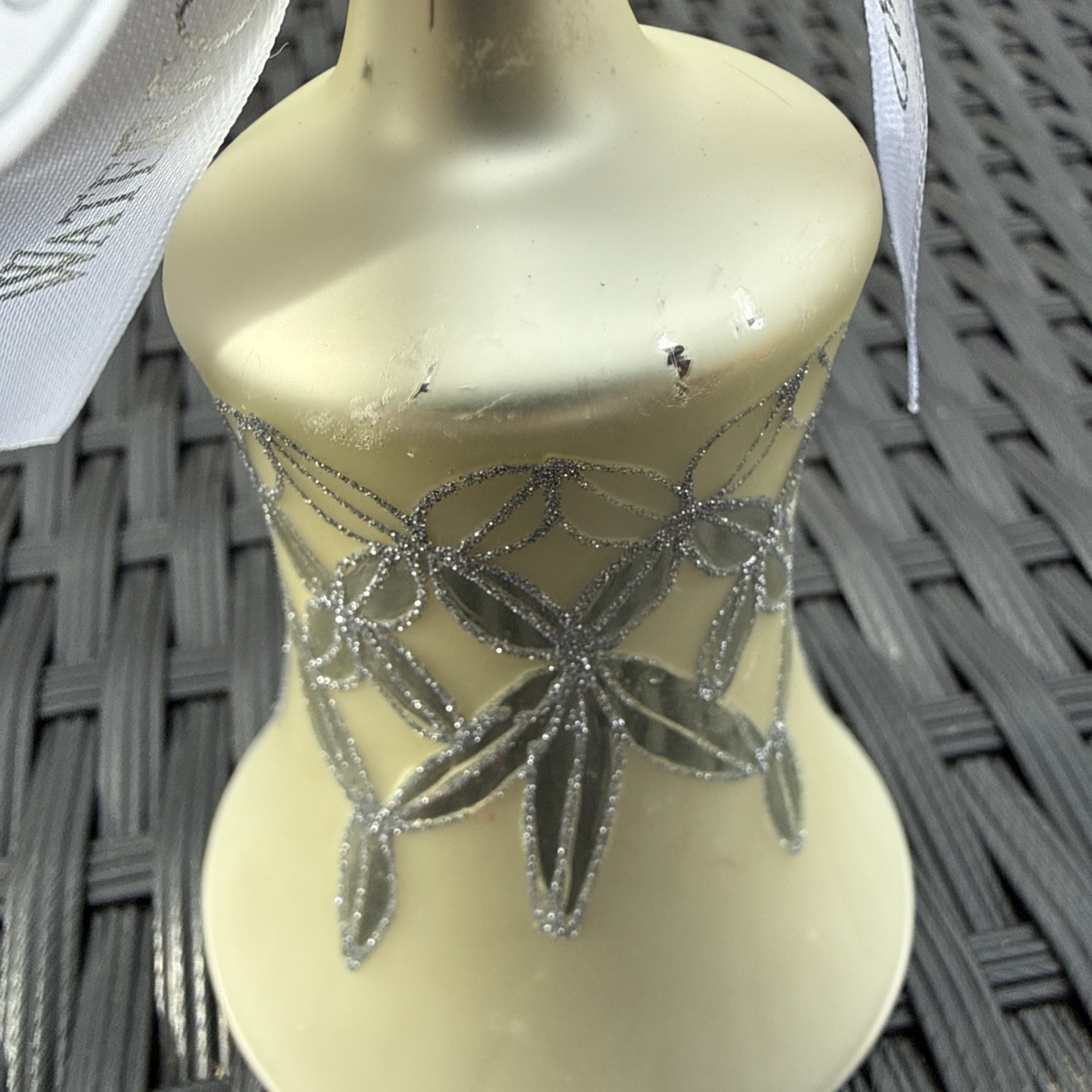 Waterford Heirlooms Lismore Bell Blown Glass Ornament Silver Glitter Christmas