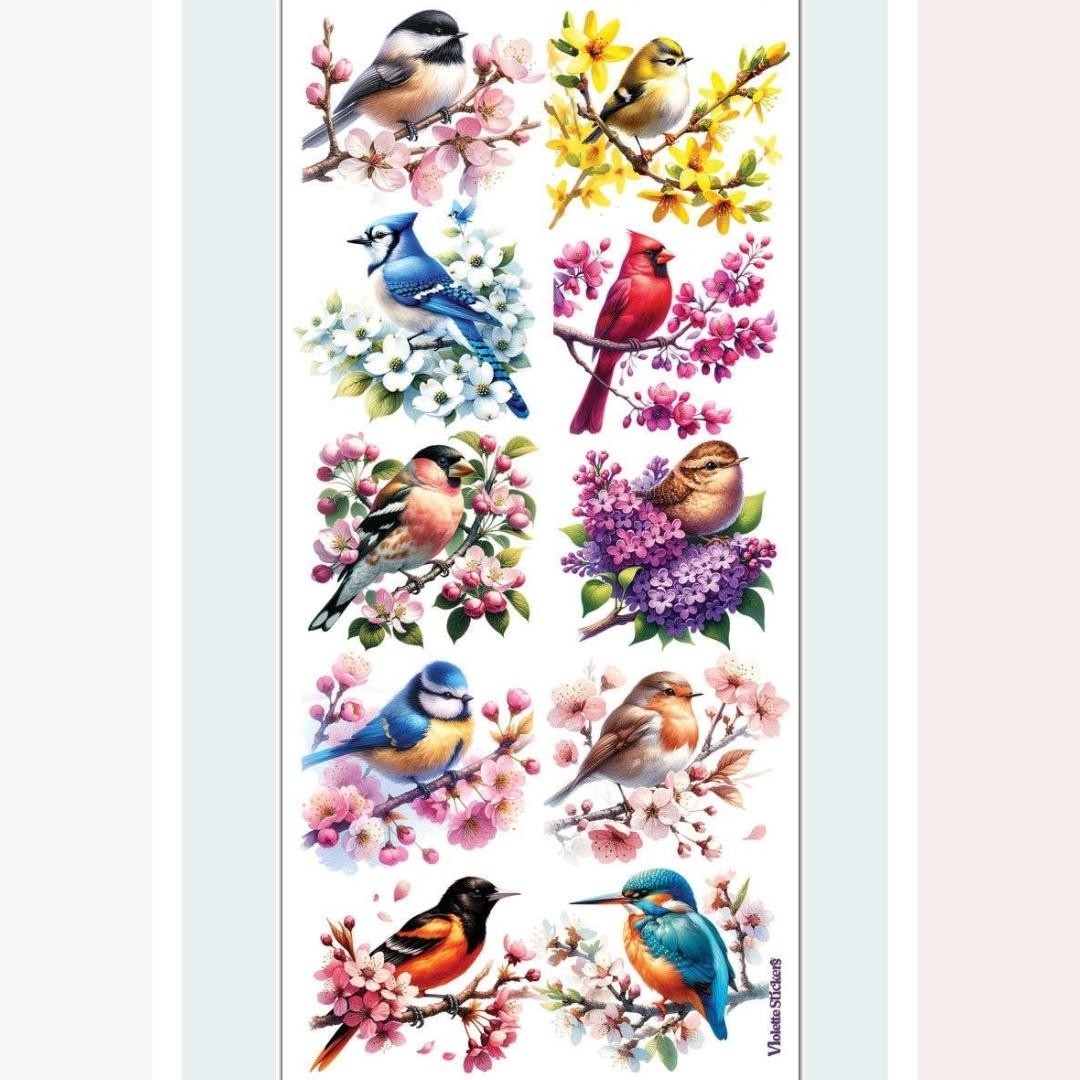 Violette Stickers - Colorful Birds & Flowers Sticker Sheet - Planners & Crafts