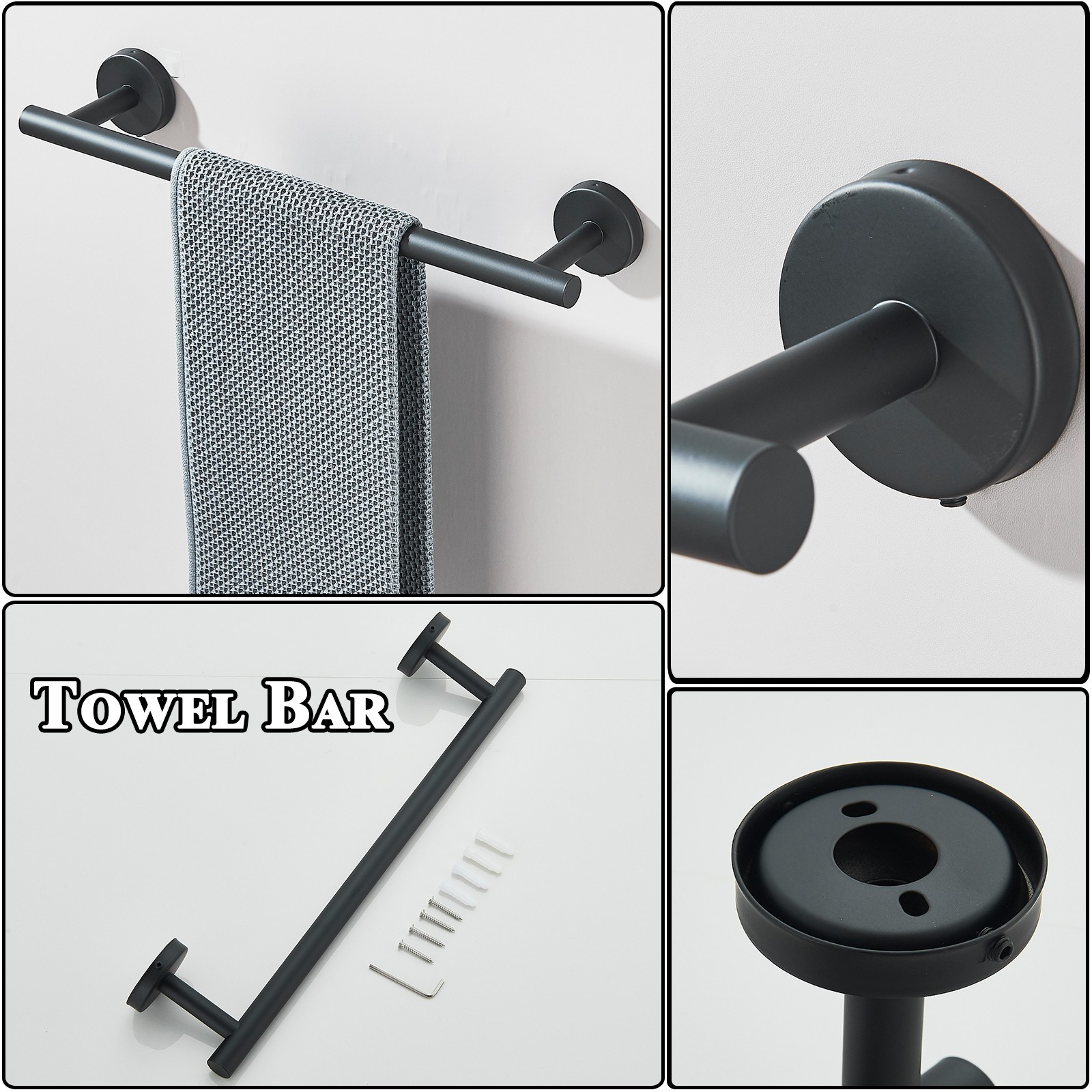 14 Pcs Black Bathroom Hardware Set Stainless Steel Towel Bar Towel Racks Hooks