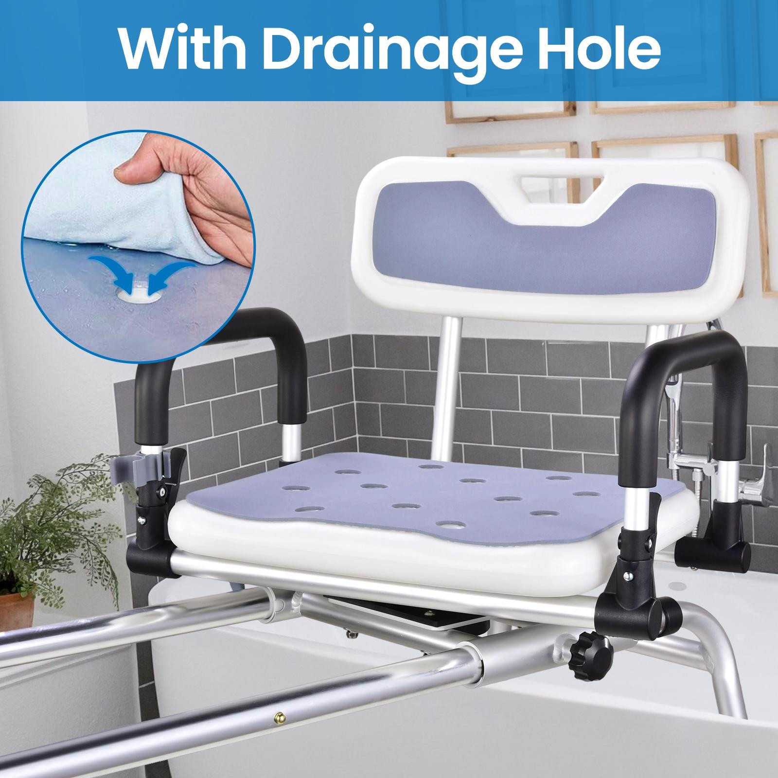 Sliding Tub Transfer Bench Shower Chair with 360° Swivel Seat