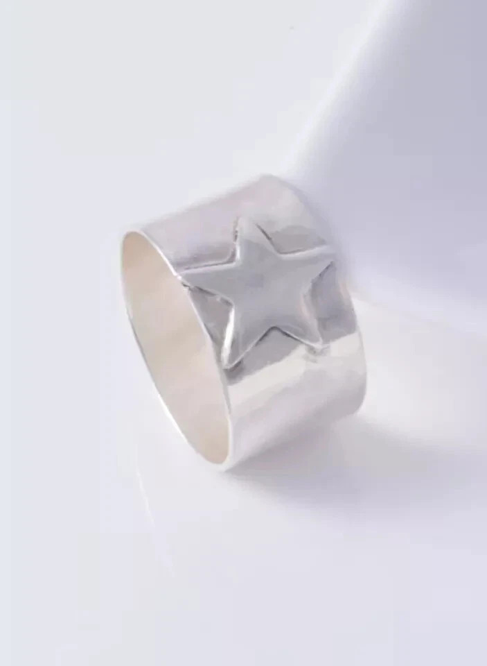 925 Sterling Silver, Solid Silver, Band Ring, Star, Wide Cigar Band Ring