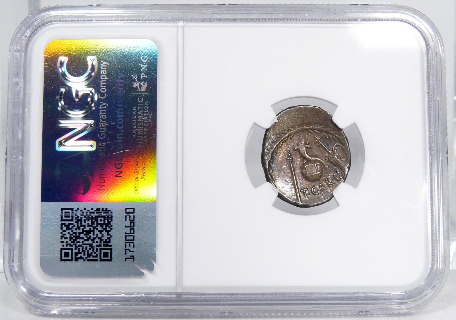 temp. JULIUS CAESAR Titus Carisius Roma/Cornucopia 46BC NGC Cert. Choice VF Coin