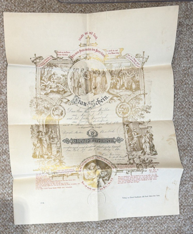 Antique 1891 Ornate Marriage Certificate Holy Matrimony