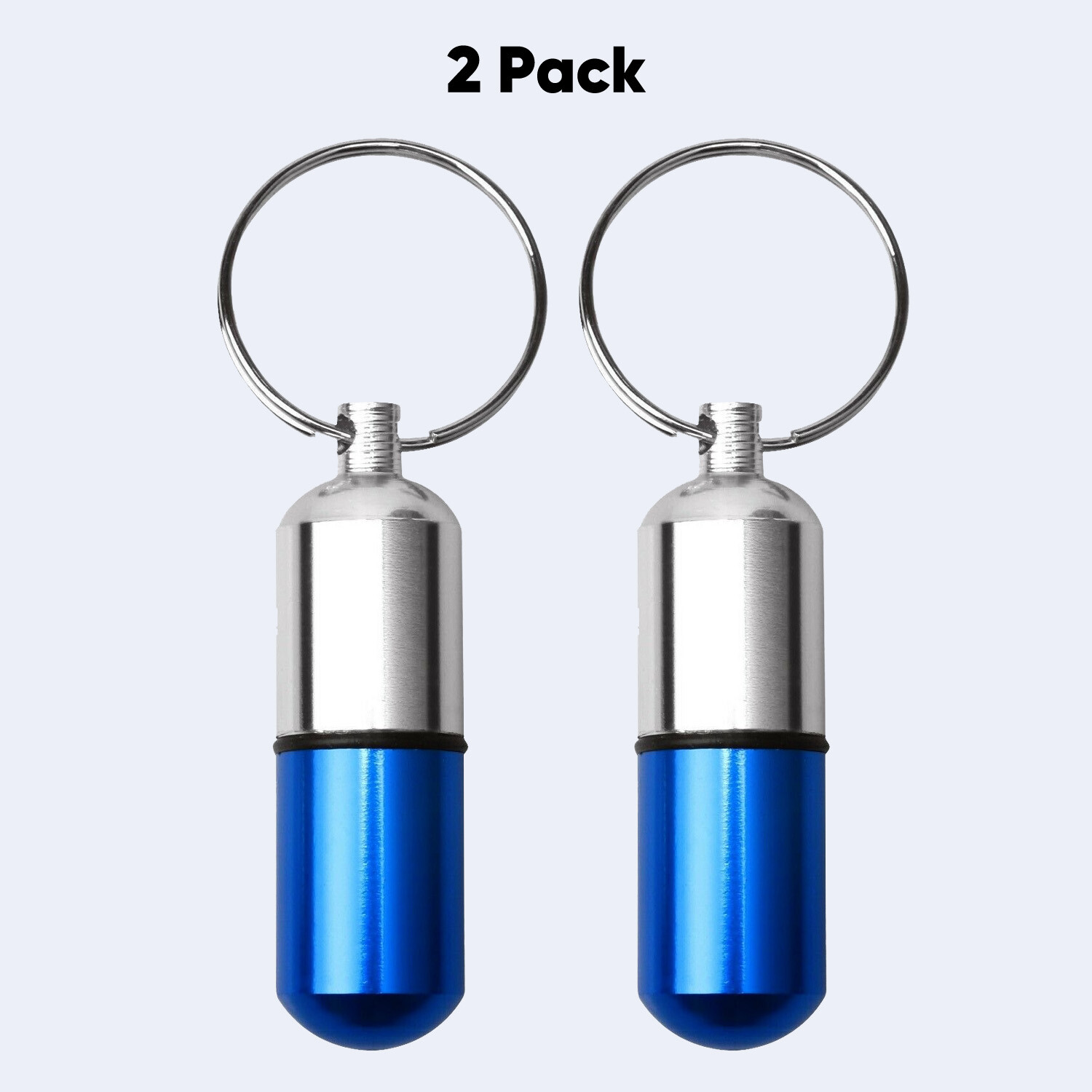 2 Pcs Medicine Pill Bottle Portable Container Holder Keychain Waterproof Blue