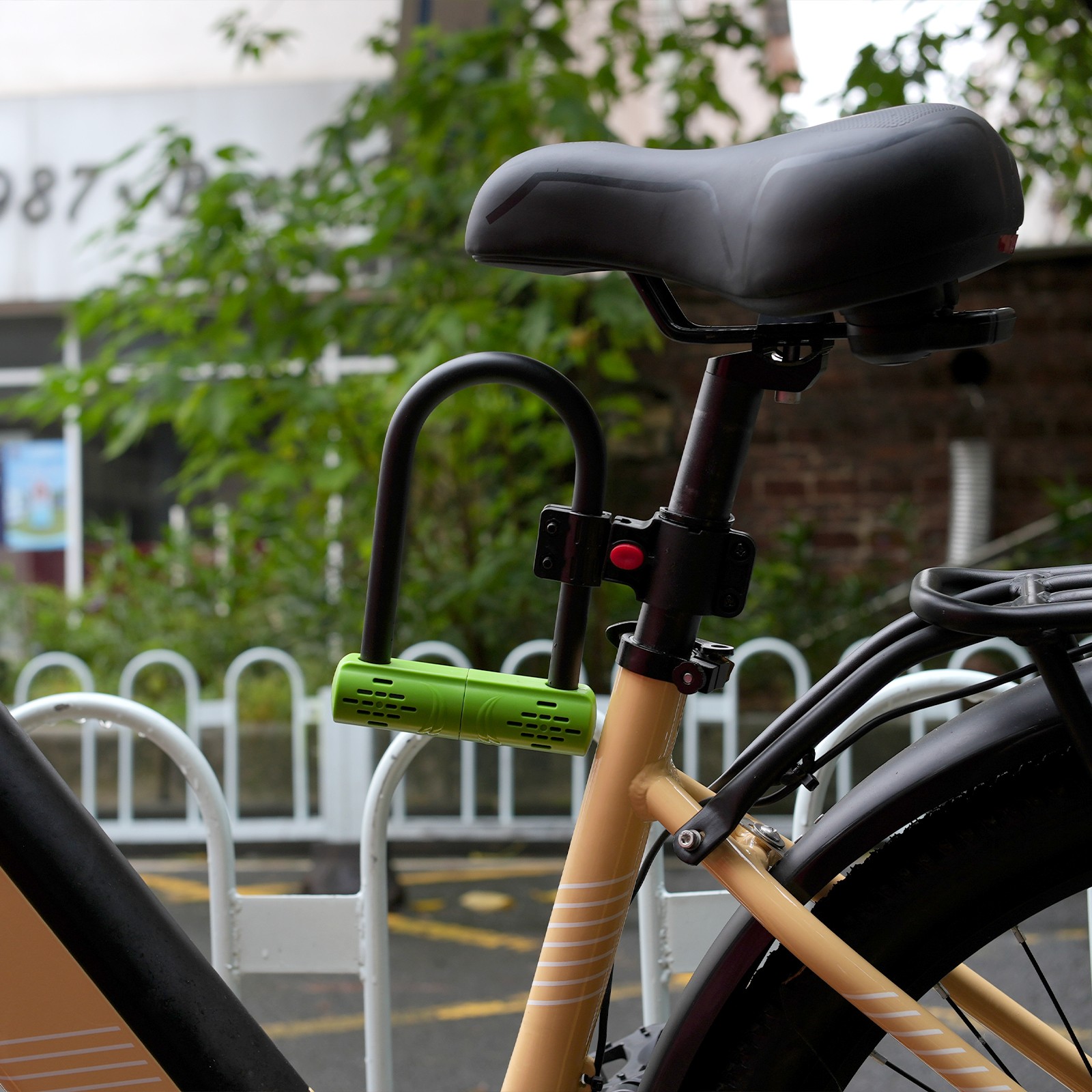 Heavy-Duty Bicycle U-lock Steel Bike Lock Anti Theft w/ lock frame Green Lock