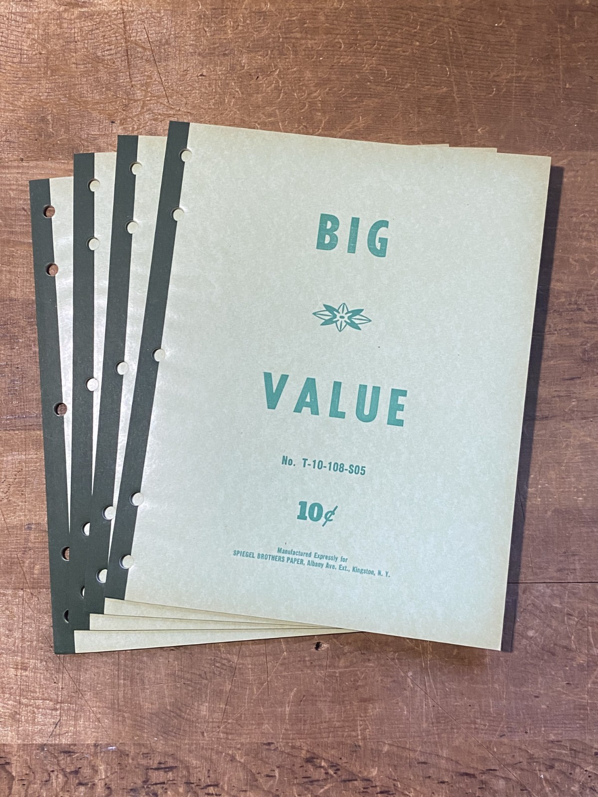 4 NOS Deadstock VTG 50's Green Notebooks Lined Paper, 64 Sheets, 3 Ring Binder