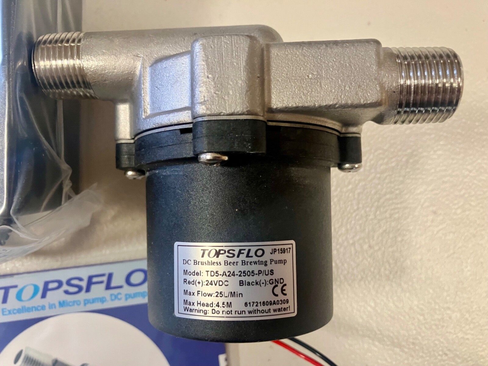 Topsflo 24V DC Circulator Pump Beer Brewing Hot Water TD5-A24-2505-P/US