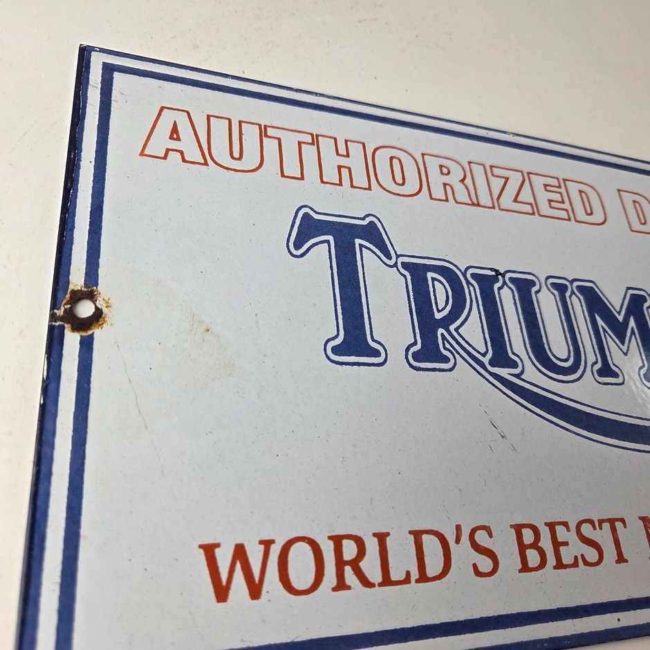 Vintage Triumph Motorcycles Sign - Gas Service Pump Porcelain Gasoline Sign