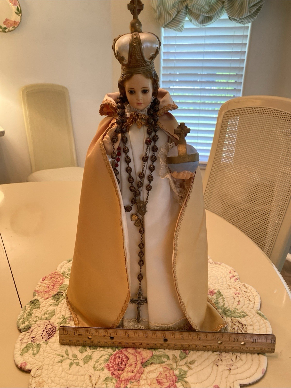 Vintage Infant Of Prague Plaster Statue With Rosary 18' Tall