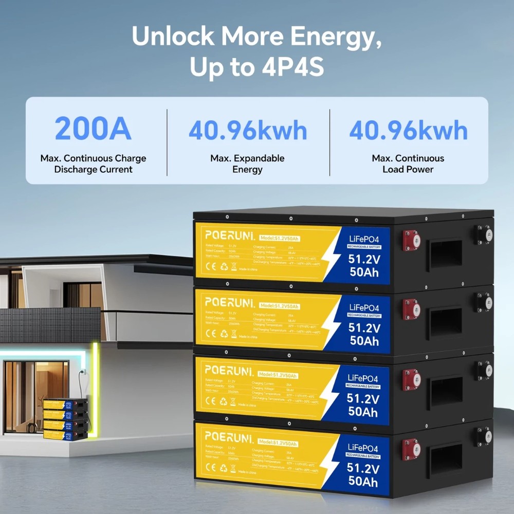 48V 50Ah LiFePO4 Lithium Battery Built-in BMS Deep Cycle for Solar RV Golf cart
