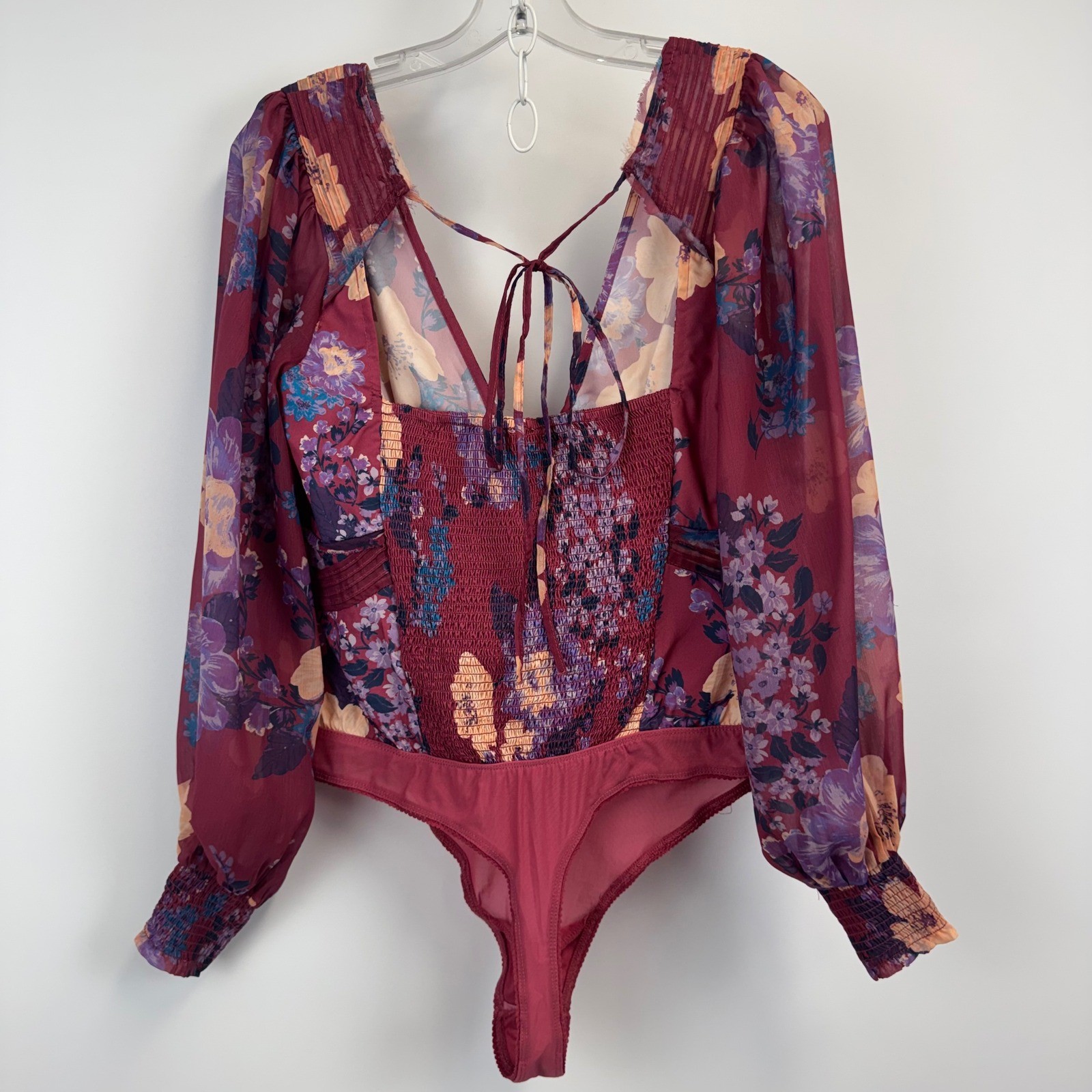 Free People Intimately Floral Long Sleeve Bodice Bodysuit Burgundy Purple Medium