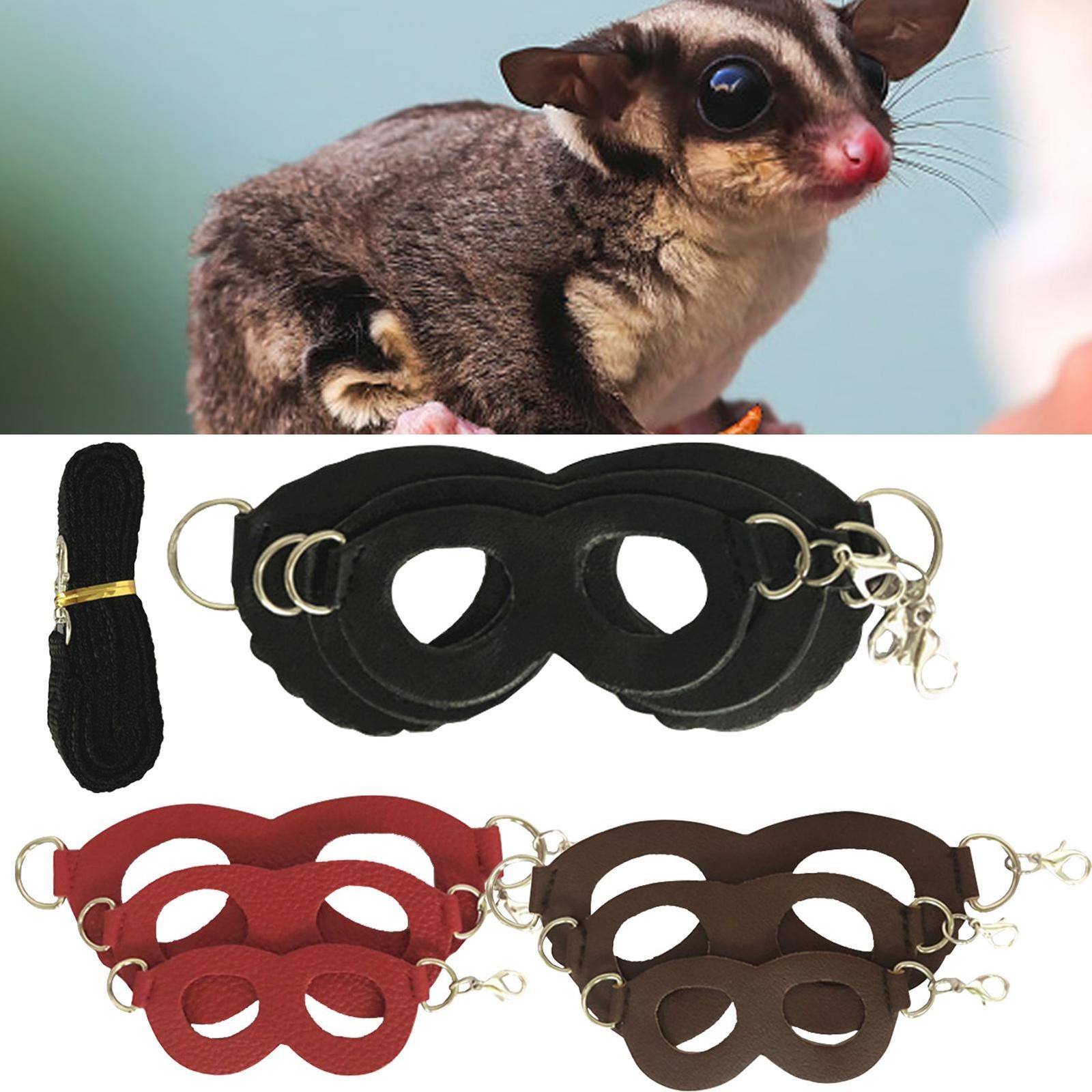 3 Pack Sugar Glider Harness Set - Adjustable Traction Rope Strap Sugar Gliders