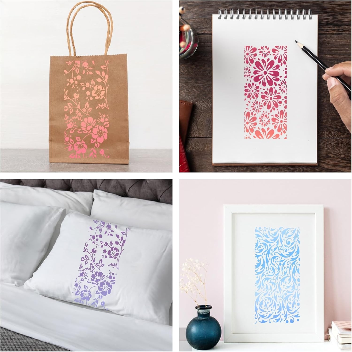 16 Pcs Stencils for Crafts Reusable Stencils for Painting Texture Stencils Backg