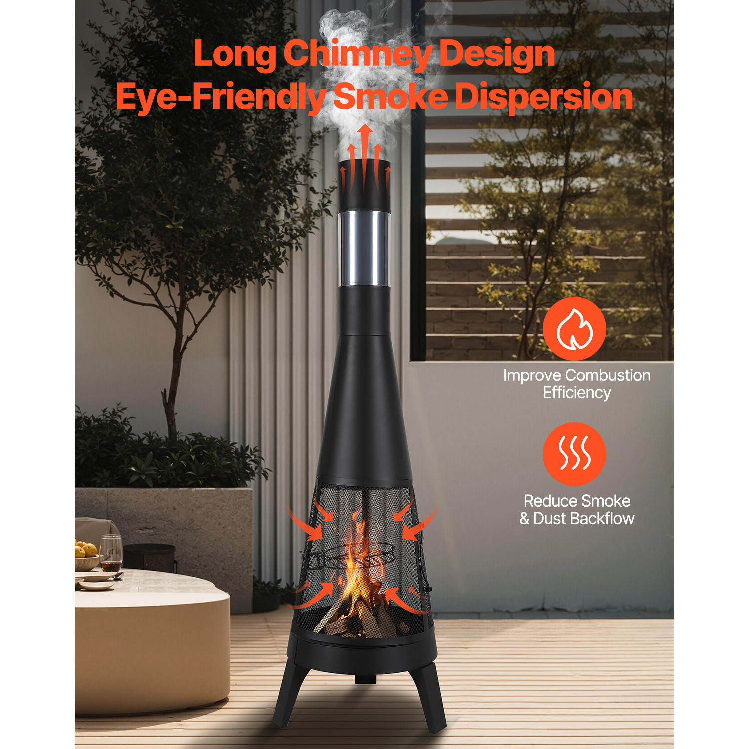 20 Inch Chiminea Outdoor Wood Burning Firepit with Grill Mesh & Chimney