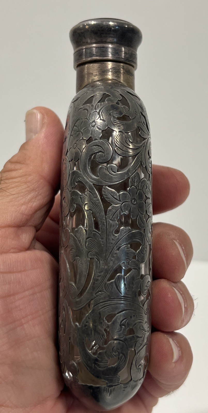 Antique Gorham .925 Sterling Silver Over Glass Overlay Flask Unmolested