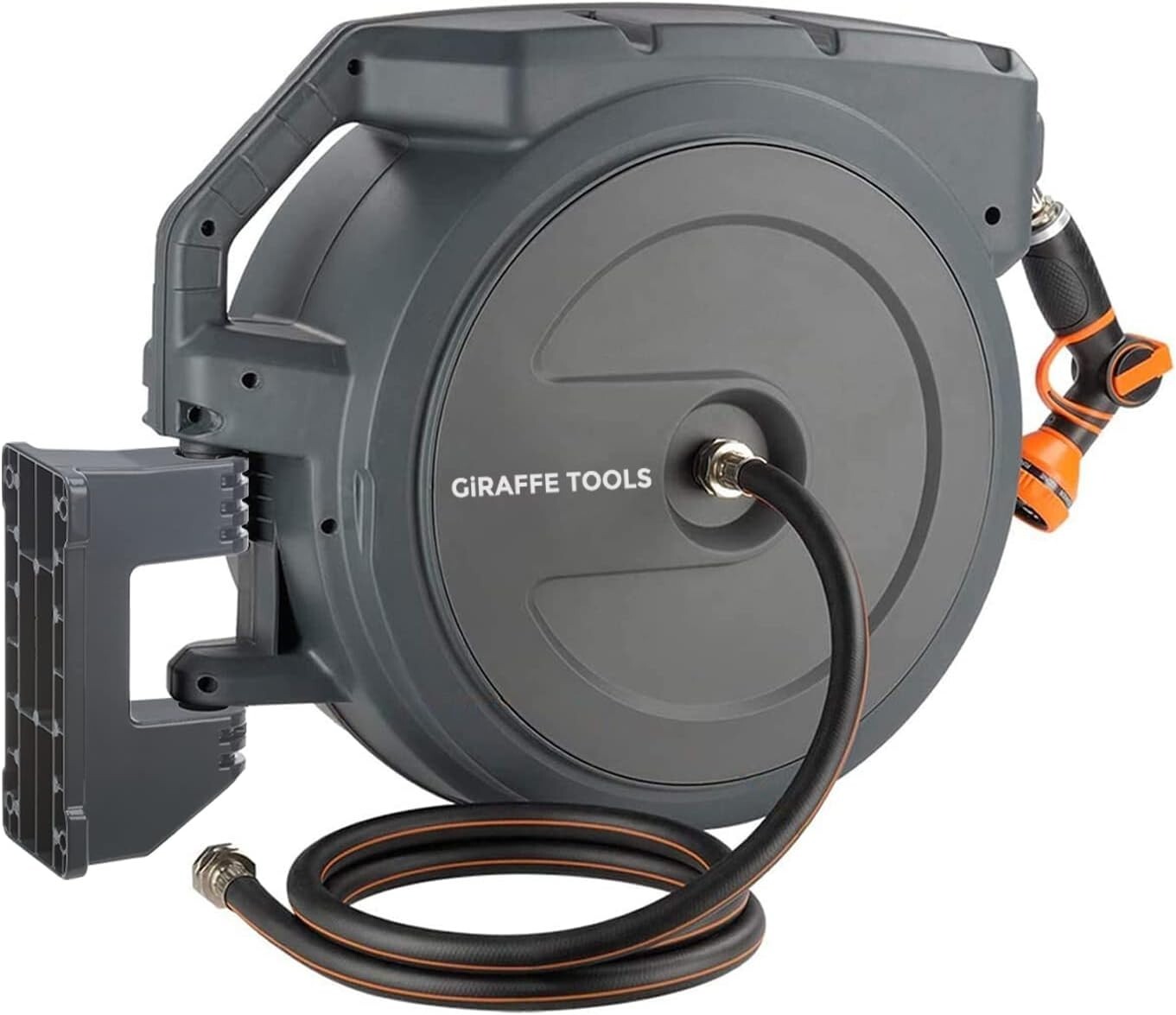 Giraffe Tools Retractable Garden Hose Reel 78-130FT Hose Reel PP & Metal Bracket