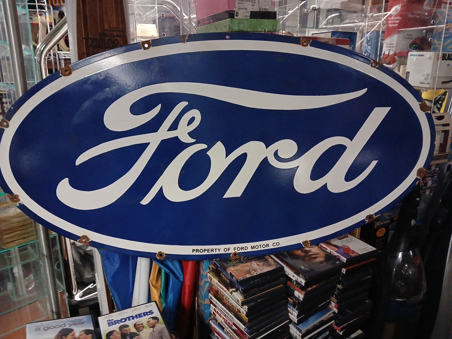 VINTAGE LARGE FORD PORCELAIN METAL SIGN 4FT CAR TRUCK AUTO DEALER SALES SERVICE