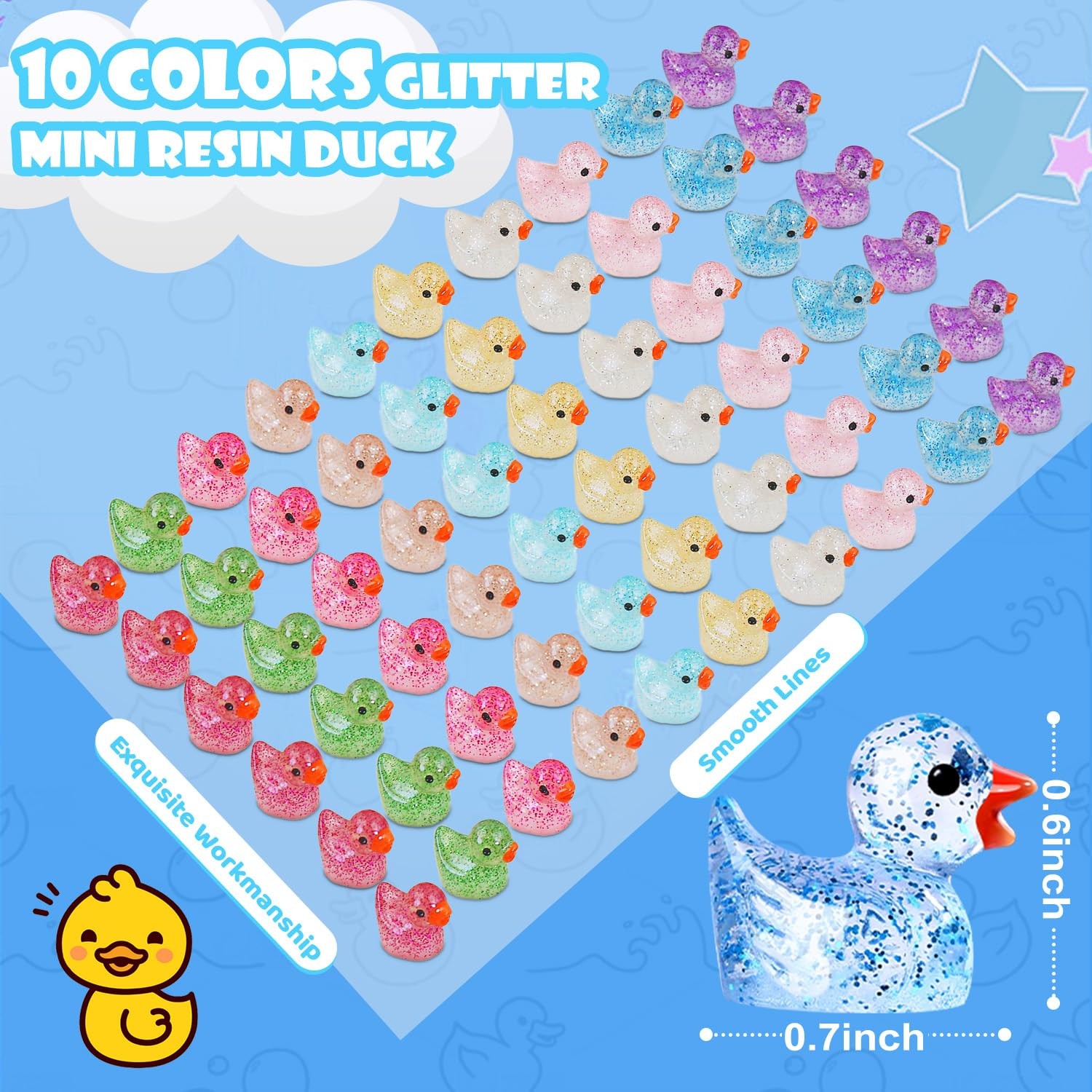 100pcs Mini Colorful Glitter Resin Ducks, Tiny Resin Duck Miniature Animals Bulk