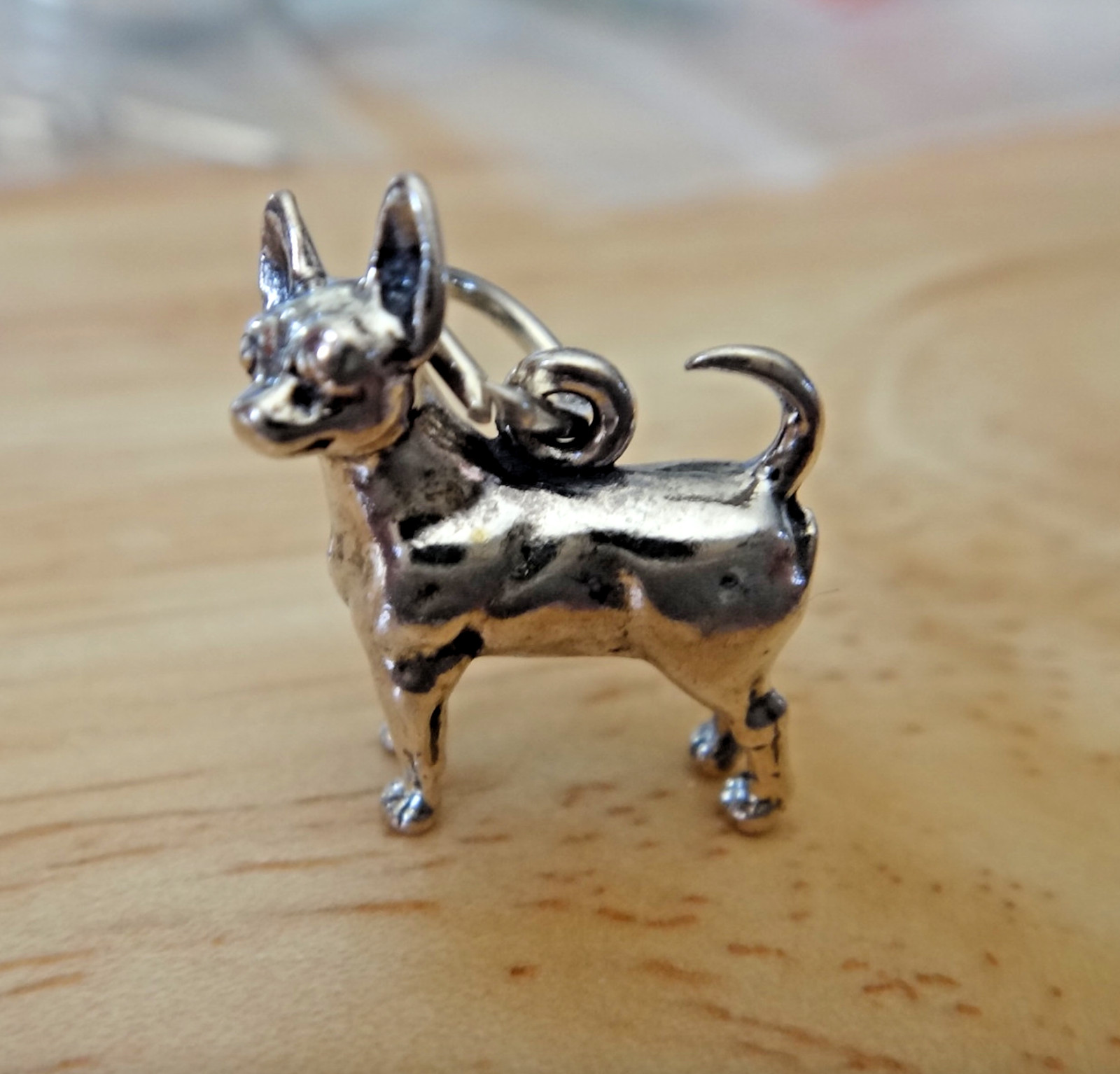 Sterling Silver 13x14mm 3D Chihuahua Dog with Head Turned Charm