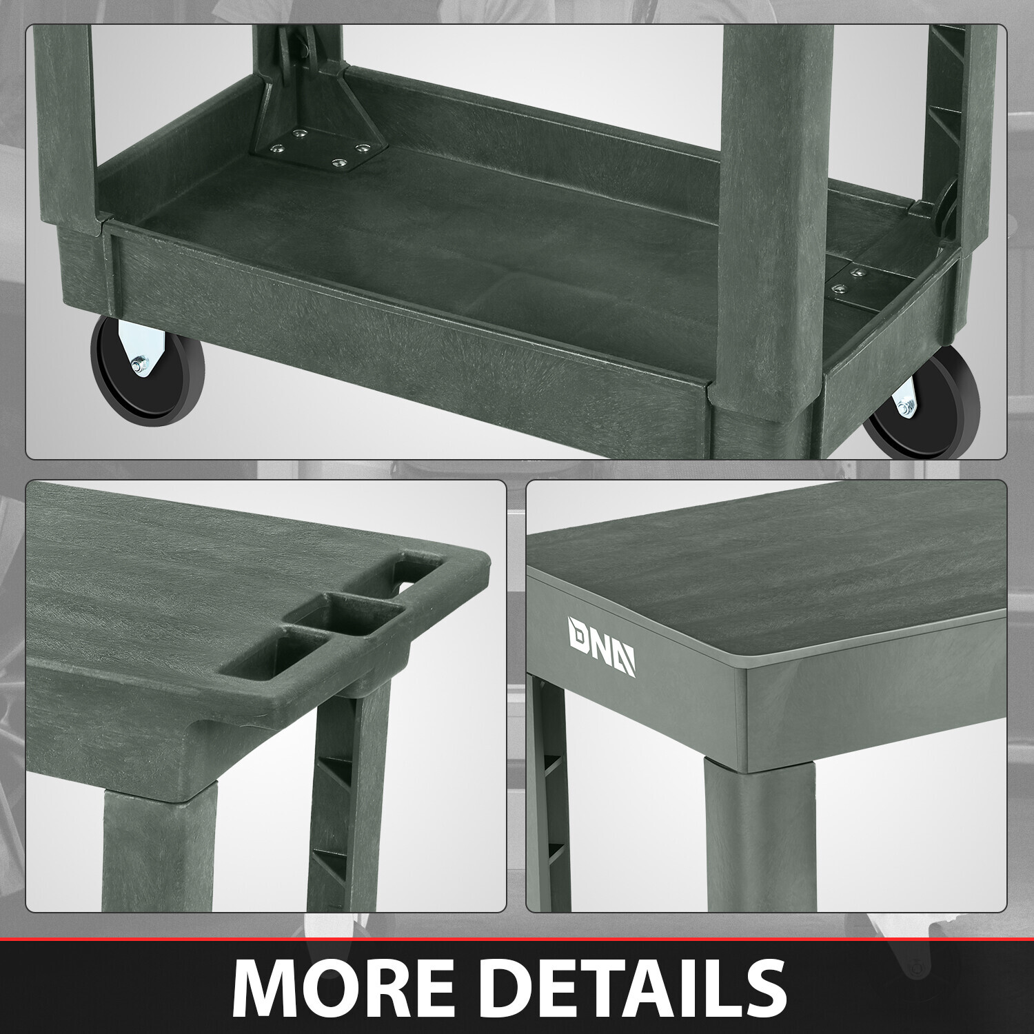 2-Shelf PP Warehouse Garage Office Small Flat Top Rolling Service Utility Cart