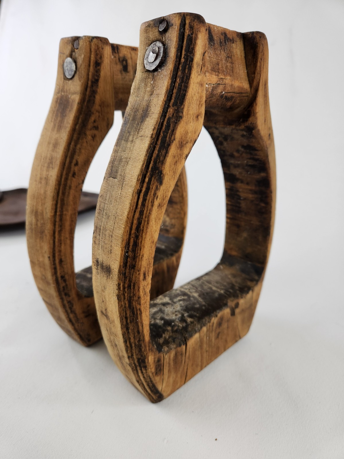 Antique Wooden Stirrups & Leather Tapaderos Boot Cover Hand Carved Horse Saddle