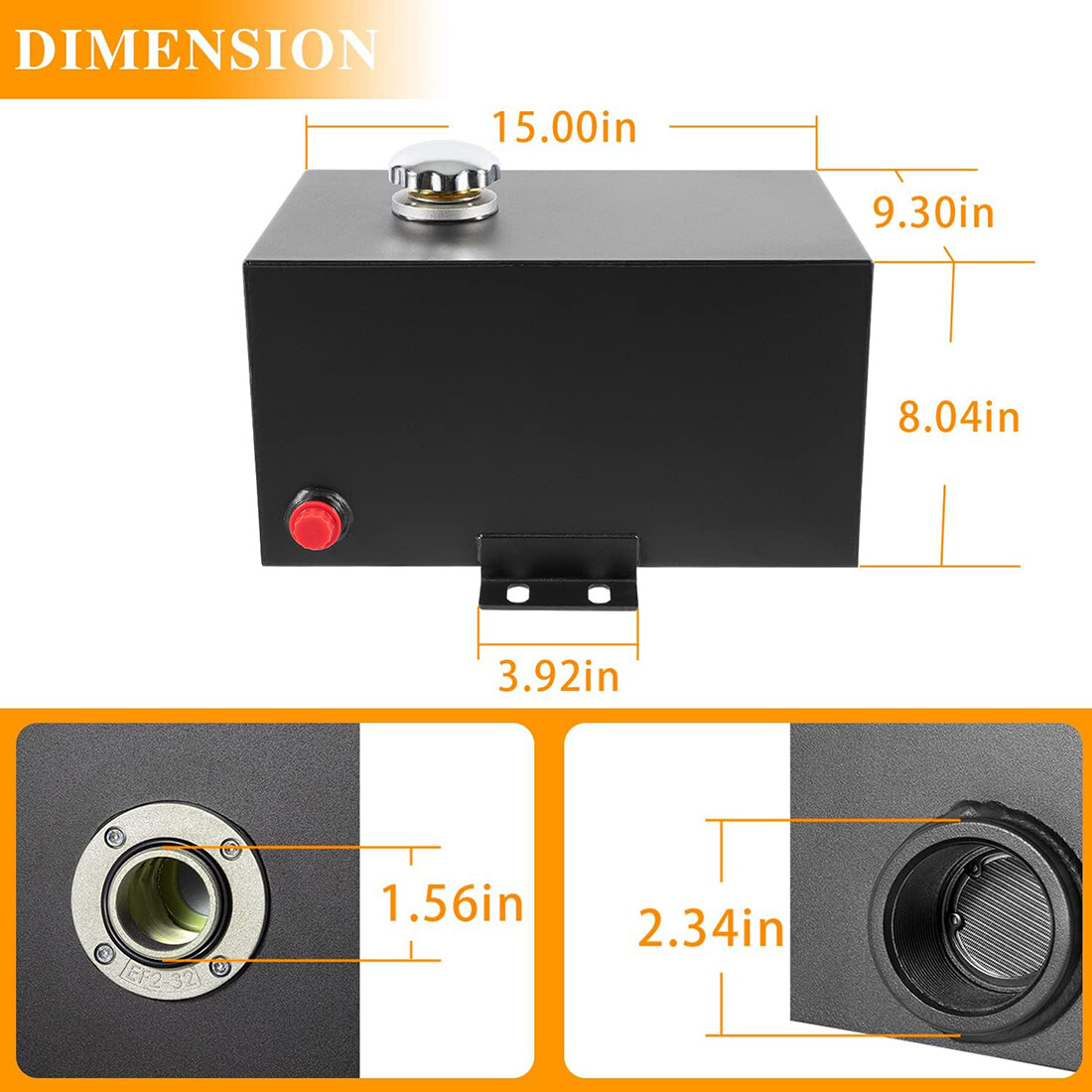 5 Gallon 14 Gauge Steel Hydraulic Fluid Reservoir Tank 1.5" Inlet 0.75" Outlet