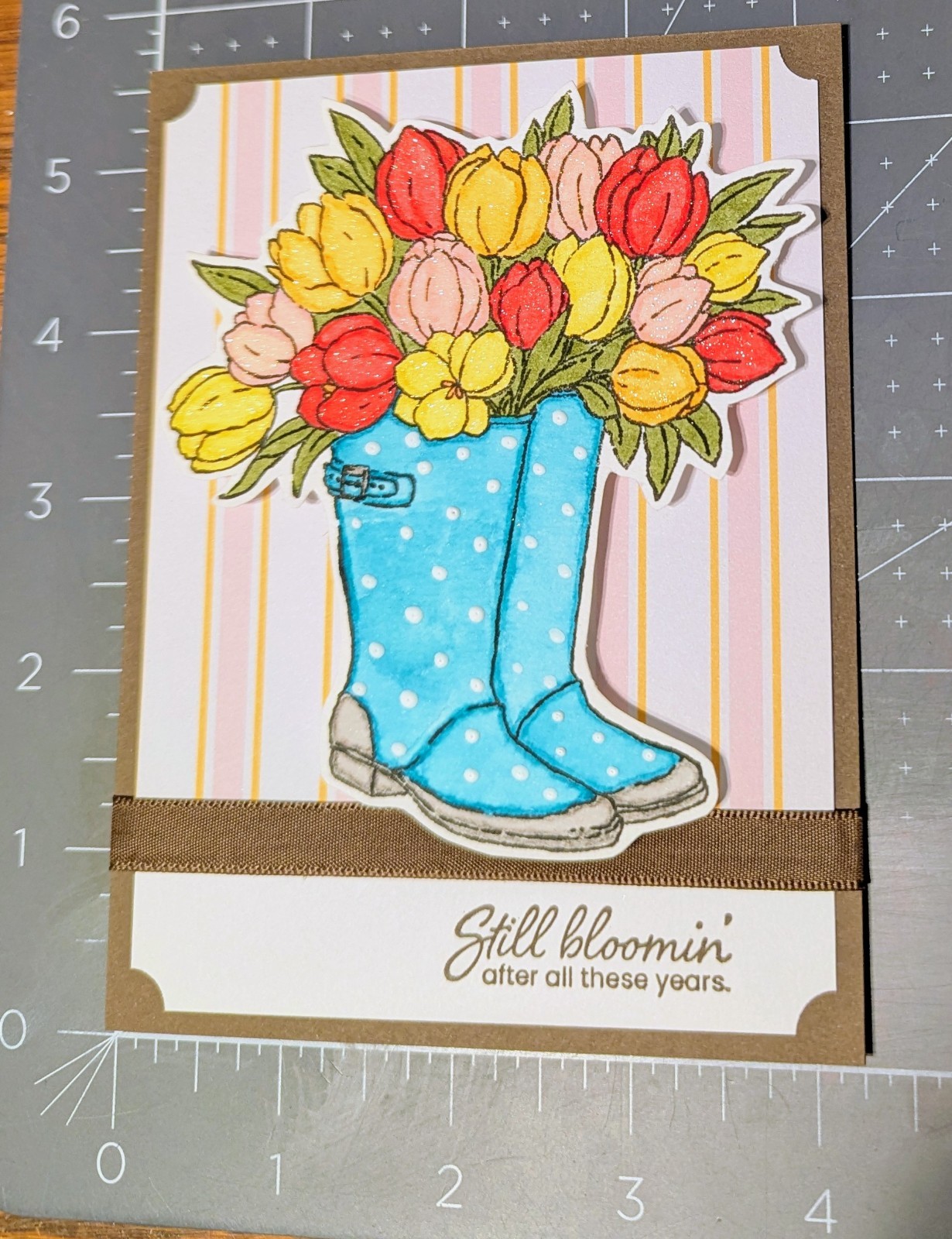 Tulips Rain Boots Mother's Day Birthday card kit Made With Some Stampin Up