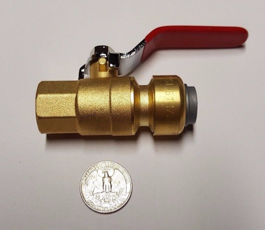 1 PIECE 1/2" PUSH FIT x 1/2" FNPT (FEMALE THREADED) BALL VALVE