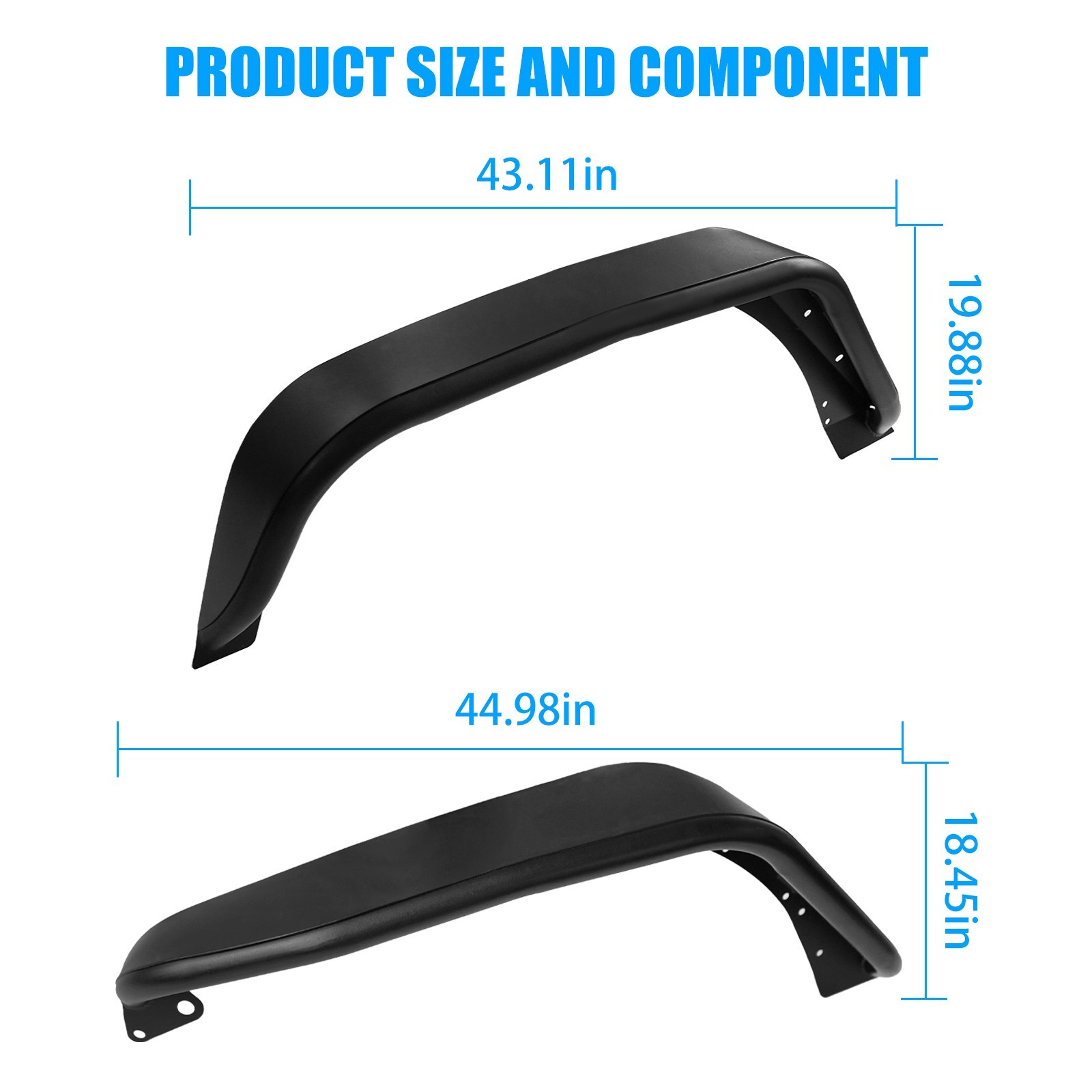 4PCS Metal Tubular Fender Flares For 2007-2018 Jeep Wrangler JK 2/4 Doors