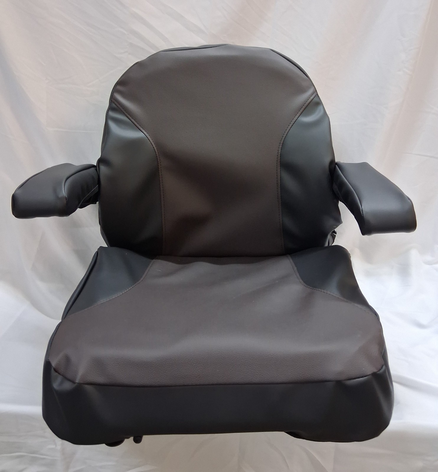 Universal Lawn Mower Seat with Adjustable Armrest in Black and Brown Vinyl.TS101