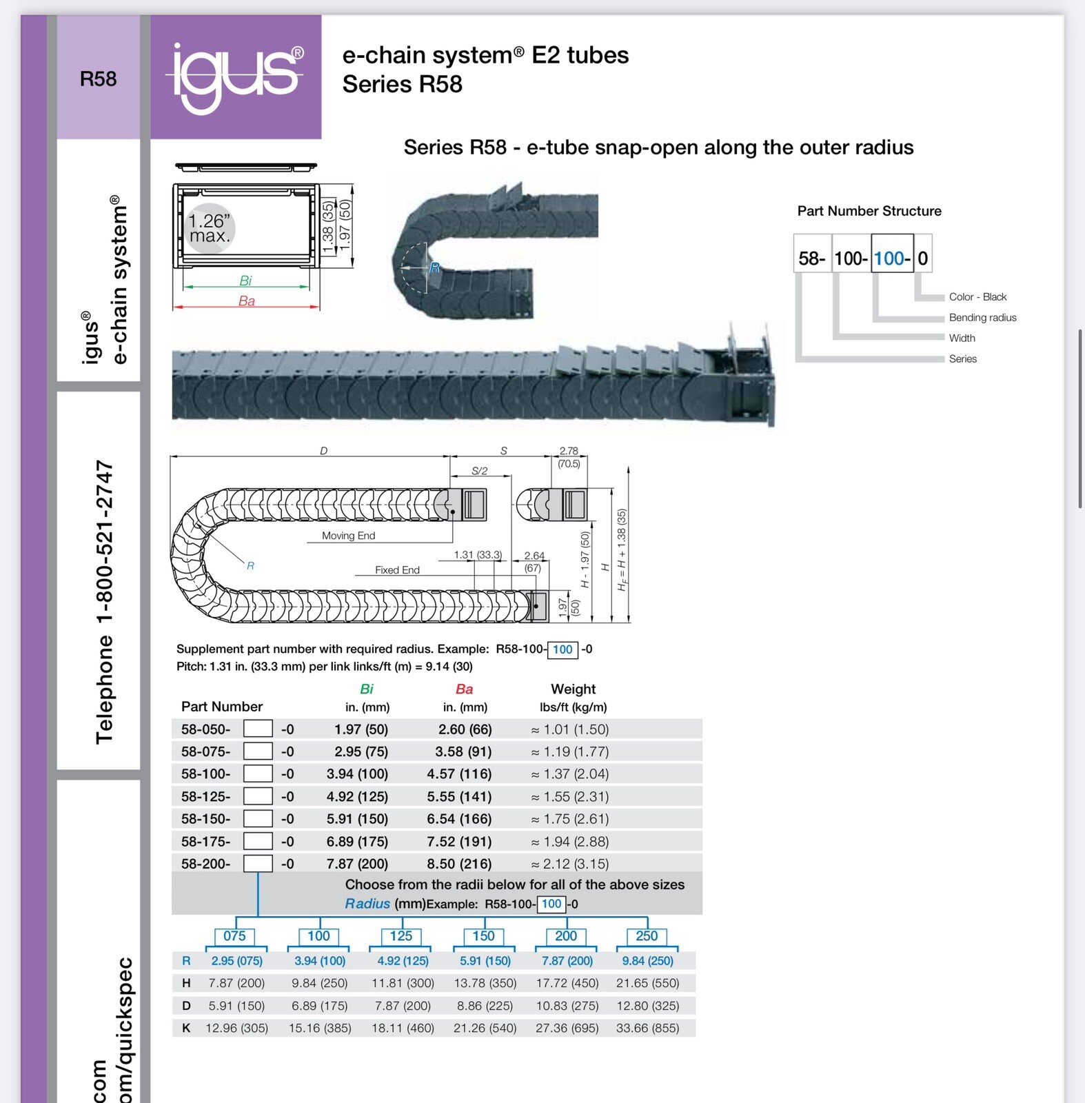 NEW IGUS R58 Series E-Chain Cable Carrier; 58-200-250-0, 200mm x 35mm