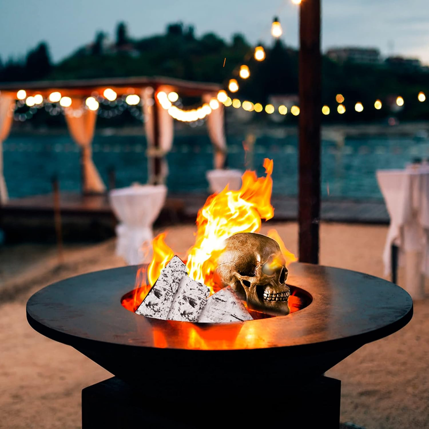 4 Piece Set of Ceramic White Birch Wood Gas Log for All Types of Ventless, Gel,