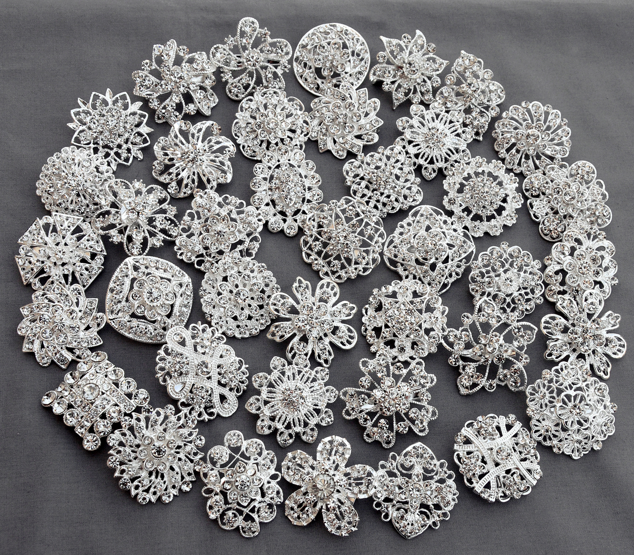 40 Brooch Lot Sliver Rhinestone Crystal Pin Wedding Bouquet DIY Kit Wholesale