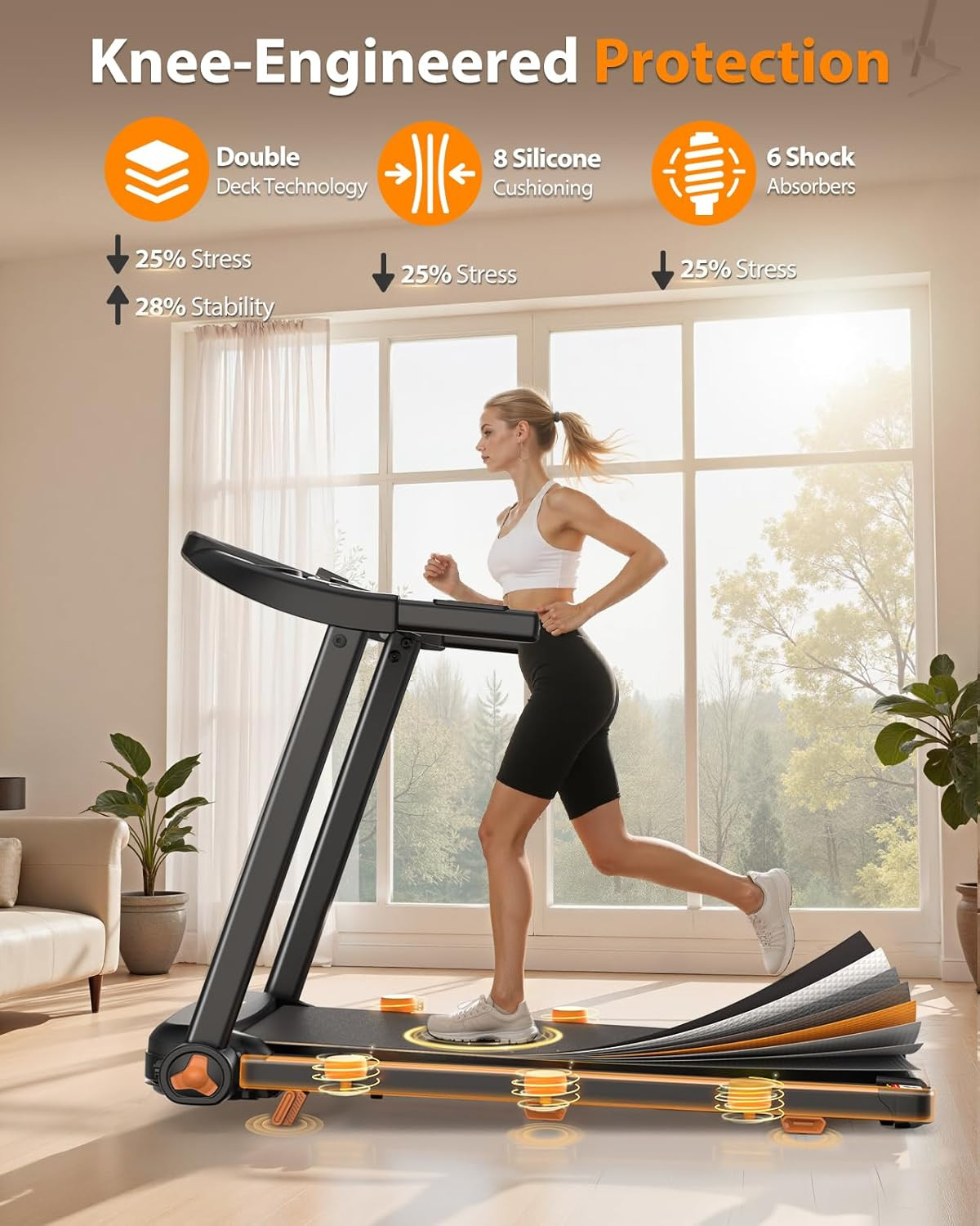 Foldable Treadmill for Home with Incline - Extra Large Dual LED Screen, 8.5MPH M
