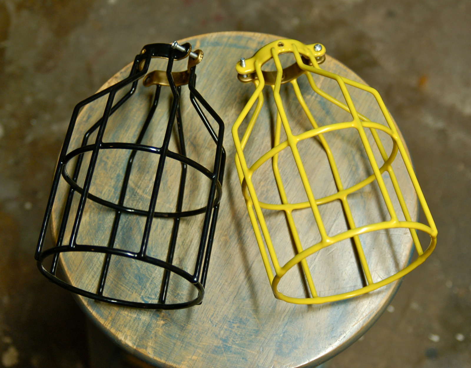 Yellow Bulb Guard, Clamp On Lamp Squirrel Cage, Vintage Trouble Light Industrial