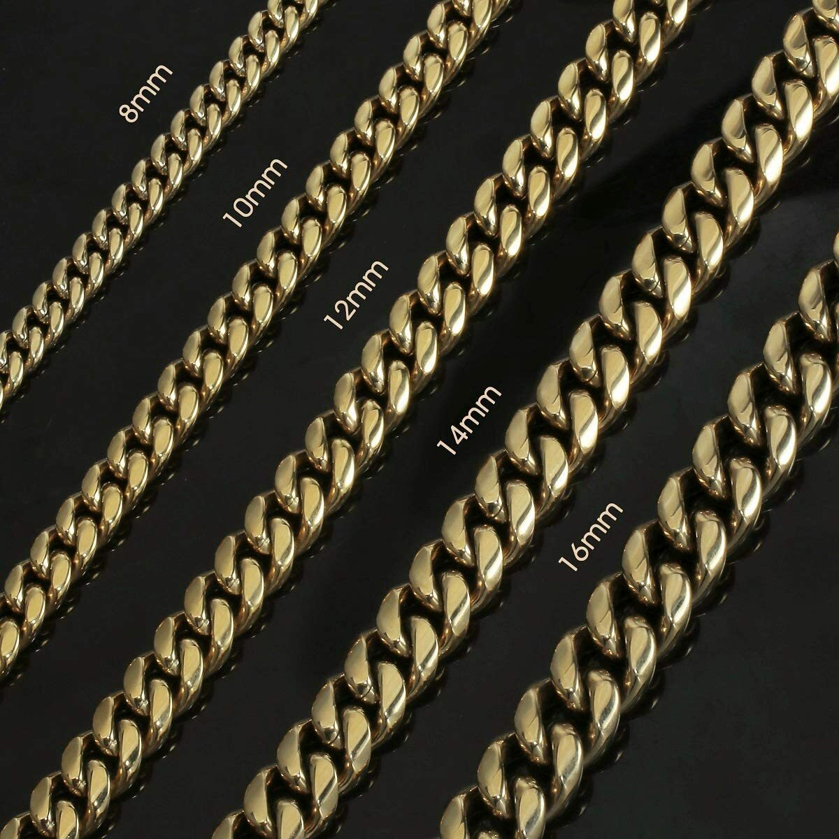 Men's Miami Cuban Link Bracelet&Chain Combo Set 14K Gold Plated Stainless Steel
