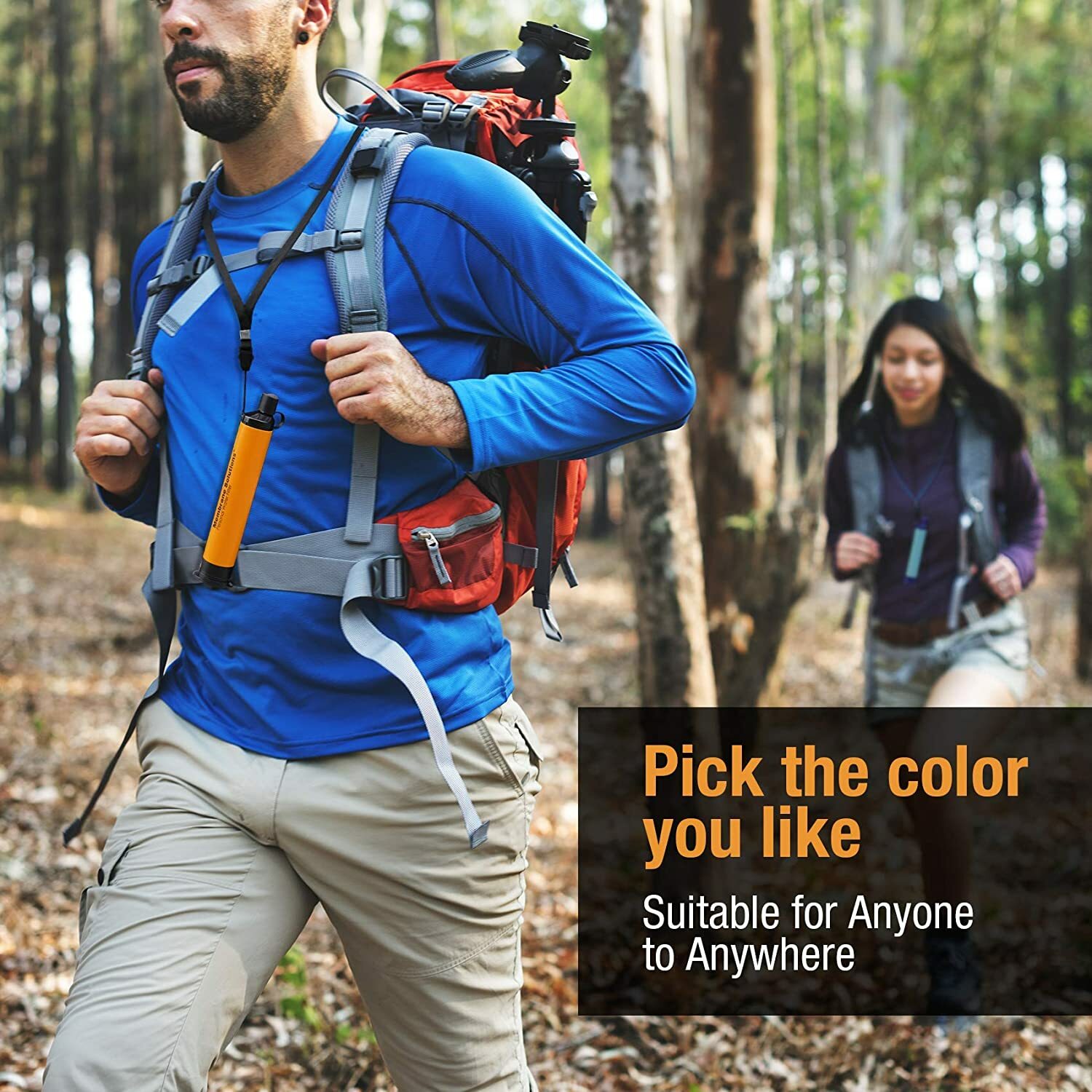 Personal Water Filter Straw Portable Filtration Emergency Survival 1500L Orange