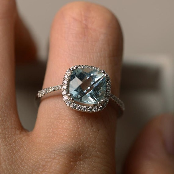 2.70 Ct Natural Aquamarine Diamond Engagement Beautiful Ring 14K Real White Gold