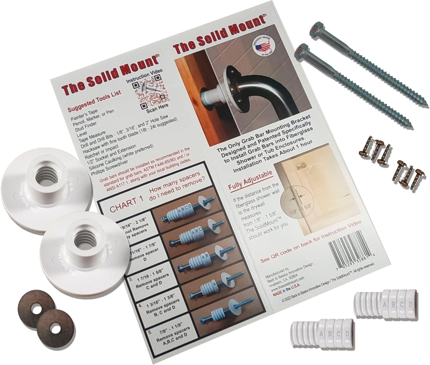 Grab Bar Mounting Kit for Fiberglass Showers ~ The Solid Mount®