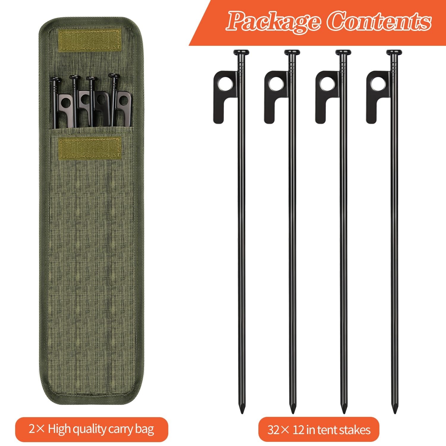 32 Pack Tent Stakes, 12in Heavy Duty Tent Stakes with Storage Bag, Forged Ste...