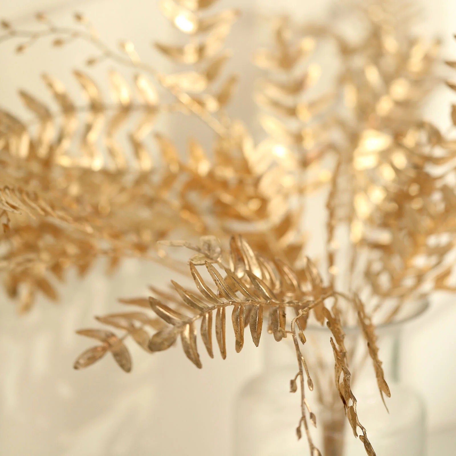 GOLD 2 Metallic 21" Artificial Fern LEAF Branches Faux Foliage Stems Party Event
