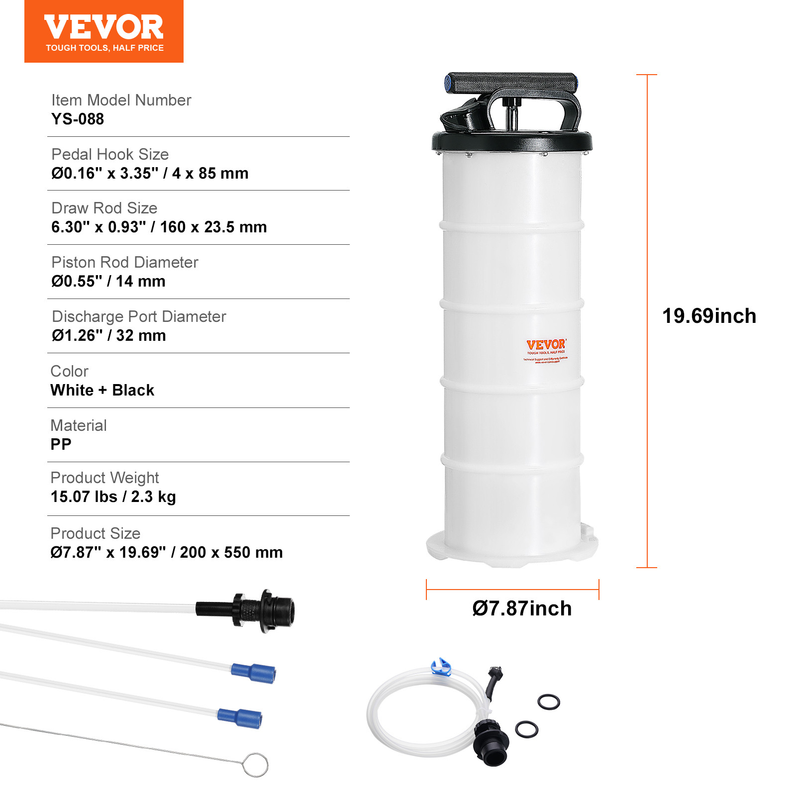VEVOR Fluid Extractor Manual Hand Operated Oil Change Vacuum Pump 1.74 Gal/6.5L
