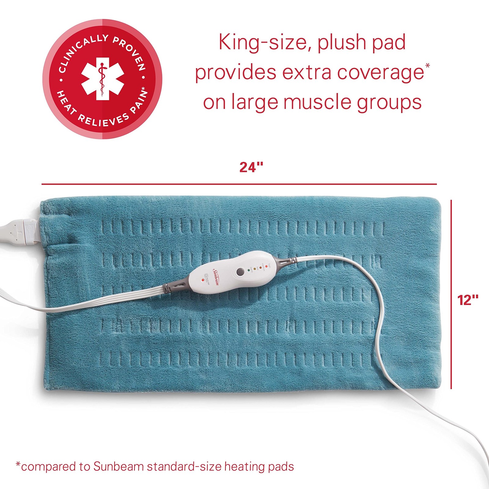 Sunbeam Heating Pad XL for Back, Neck & Shoulder Pain Relief 12" x 24", Teal