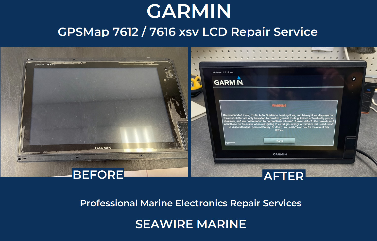 GARMIN GPSMap 7612 / 7616 xsv LCD Screen Delam Repair Service - 90 Day Warranty!