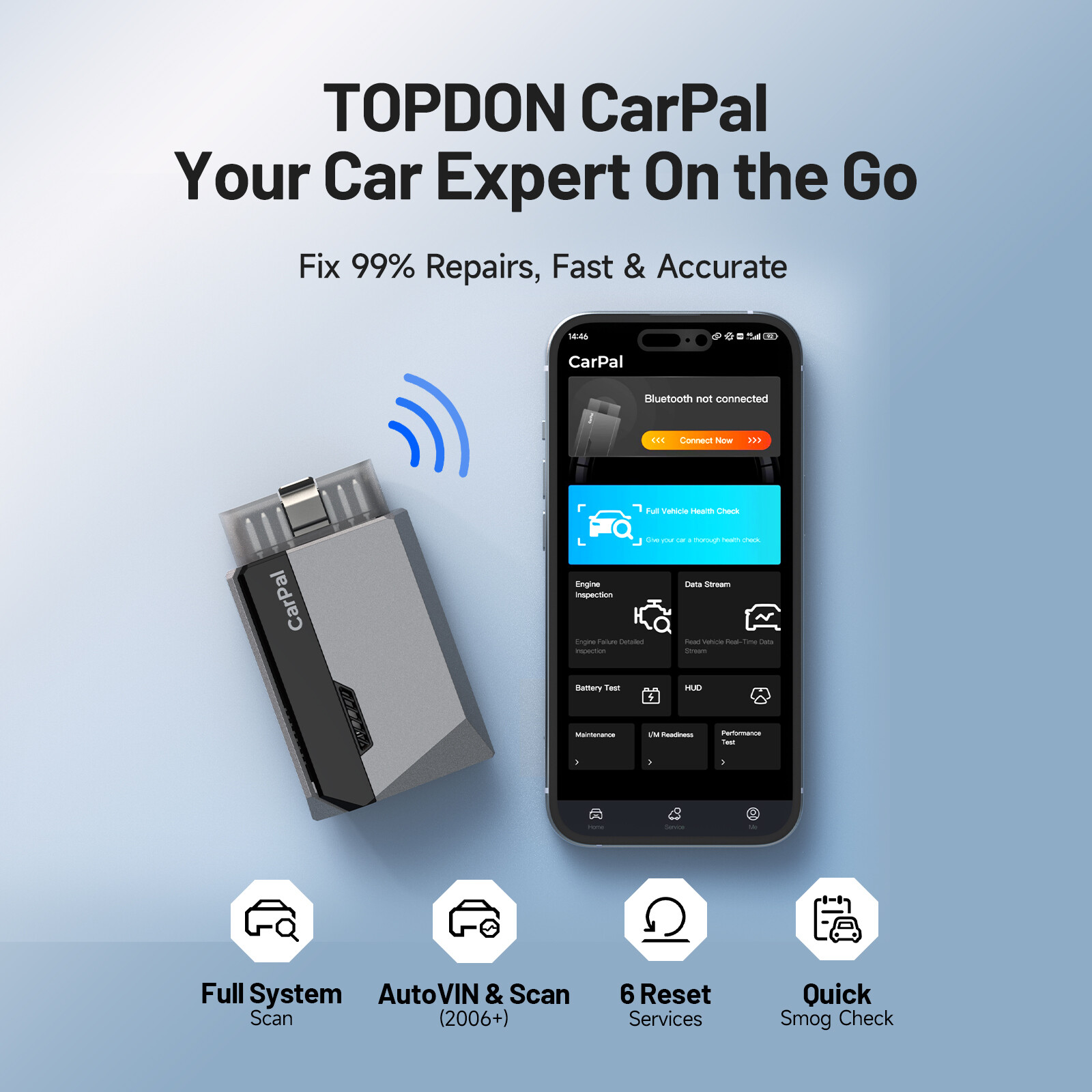 TOPDON CarPal-E OBD2 Diagnostic Tool Scanner All System Bluetooth Code Reader US
