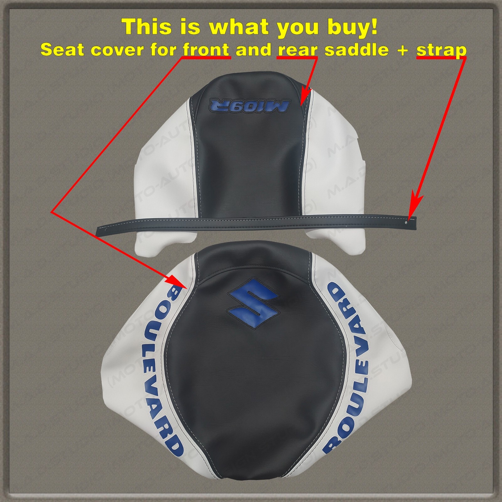 CUSTOM Design (Black-White+Blue) Seat Cover Suzuki BOULEWARD M109R 2006+