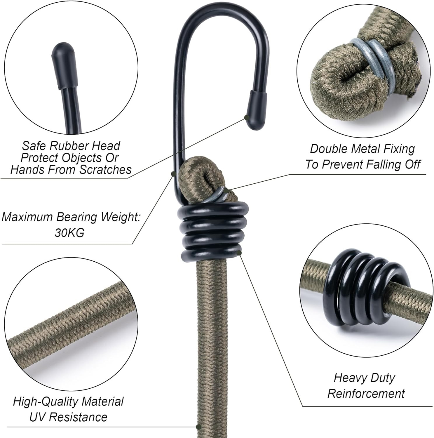 18Inch Bungee Cords with Hooks,6Pcs Heavy Duty Extra Strong Outdoor Elastic Rope